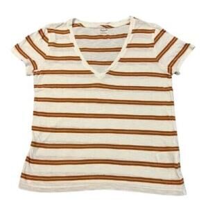 Madewell Womens Short Sleeve VNeck Lightweight TShirt White Orange Size Small